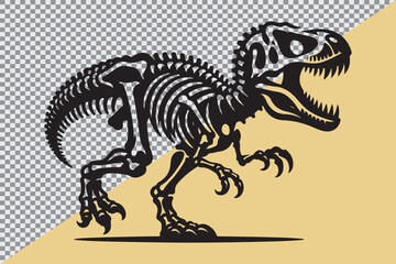 A black silhouette of a dinosaur skeleton