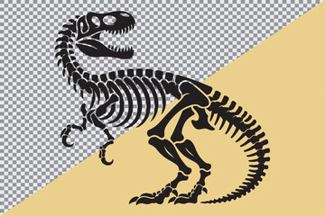 A black silhouette of a dinosaur skeleton