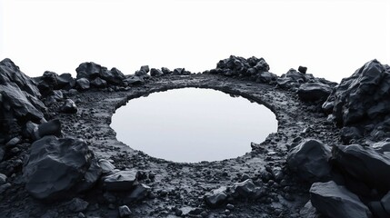 Fototapeta premium Dramatic brooding storm clouds are reflected in a moody puddle creating a reflective atmospheric and contemplative landscape with copy space for text overlay 