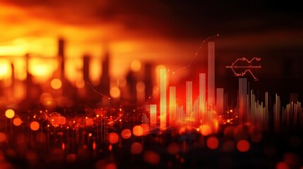 Fototapeta premium Dynamic business graph visualization against a vibrant sunset backdrop.