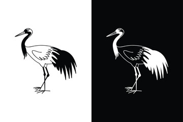 Crane bird icon on White Background Vector Art Illustration on white background.