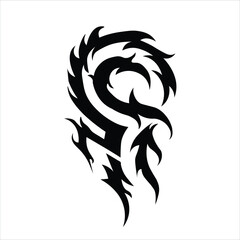 Ornamental Floral Design A classic black and white floral design element featuring elegant, curved leaves and intricate detailing. Perfect for use in decorative borders, logos