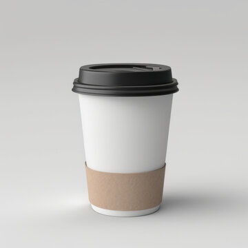 Disposable paper cup of coffee with a sleeve, mockup