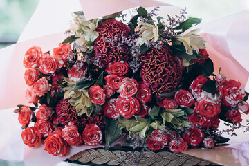 bouquet of roses on the table