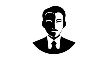 person illustration with half of face black, simple shape of a person with half black face, incognito person vector illustration