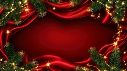 Radiant Holiday Background with Pine Branches and Golden Festive Lights