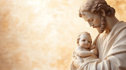 Statue of Saint Joseph with Baby Jesus - Close-Up View Highlighting Devotion and Artistic Detail © A2Z AI 
