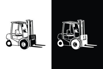 Black forklift truck icon on White Background Vector Art Illustration on white background.