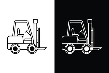 Black forklift truck icon on White Background Vector Art Illustration on white background.