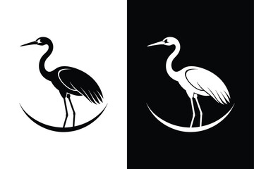 Crane bird icon on White Background Vector Art Illustration on white background.