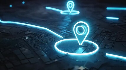 Animated blue city map with location pin. Fast delivery and tracking concept. GPS navigation concept. 