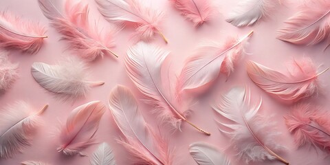 Delicate Pink and White Feathers on a Pastel Background