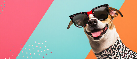 Cool Dog Wearing Sunglasses and a Geometric Patterned Bandana