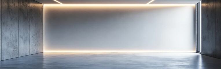 Obraz premium Spacious minimalist gallery with a blank wall for creative display