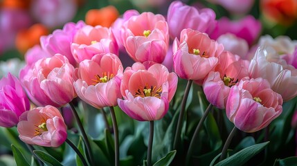 Fototapeta premium Discover the beauty of pink tulips blooming in nature's garden for a vibrant spring display