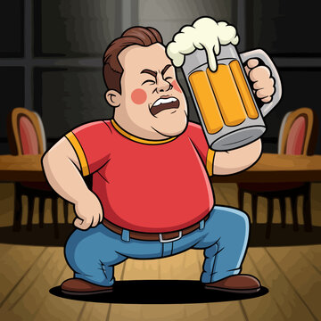 Man chugging beer enthusiastically in a lively bar scene.