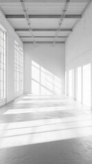 Obraz premium Spacious minimalist gallery with a blank wall for creative display