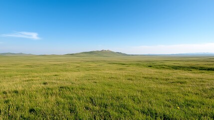 Explore the expansive green landscape under a clear blue sky for tranquil nature experiences