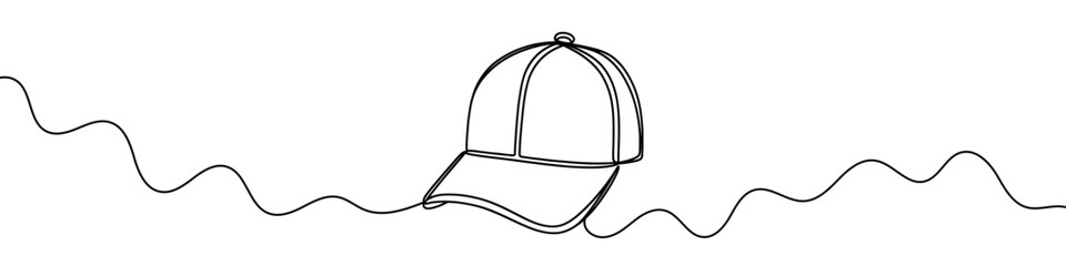 Minimalist vector illustration depicting a baseball cap with a single unbroken line