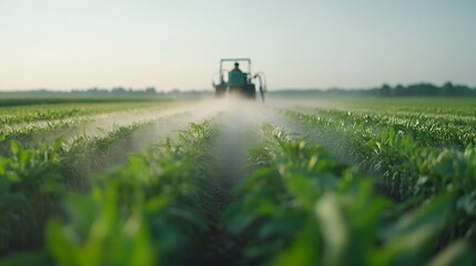 Fototapeta premium Farmer in PPE kit spraying fertiliser – Representing agricultural safety, modern farming practices, and the use of protective gear in crop management