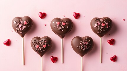 Chocolate Heart Lollipops Valentine s Day Treat Pink Background