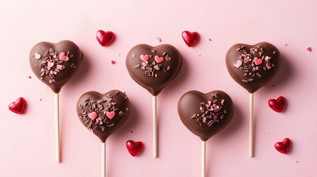 Chocolate Heart Lollipops Valentine s Day Treat Pink Background