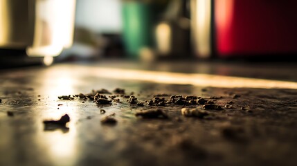 Rat droppings on kitchen counter, a reminder of the importance of cleanliness and pest control in maintaining a healthy home environment.