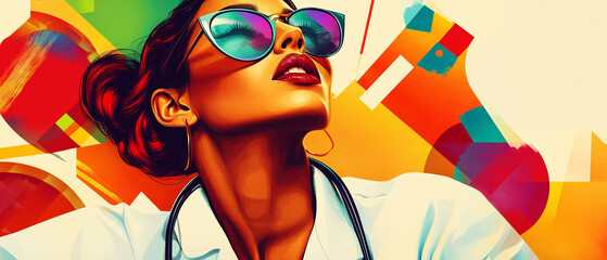 Bold and Beautiful Woman in Sunglasses with Abstract Background