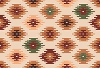 Timeless Western Americana Aztec diamonds cream Vector Pattern. Vintage rustic Southwestern geometrics autumn colors seamless pattern.