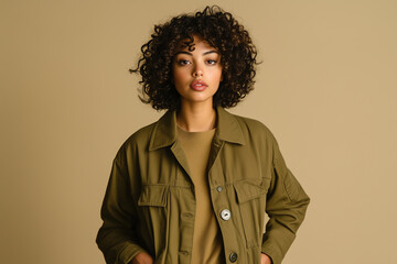 Obraz premium Effortless Autumn Style Beige Background Jacket.