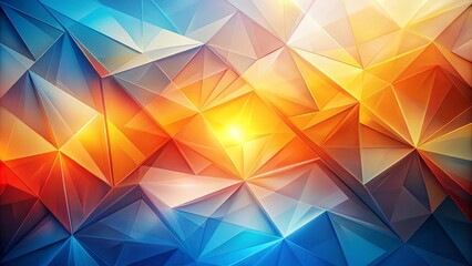 Obraz premium Abstract Geometric Composition of Intersecting Triangles with a Vibrant Gradient of Blue, Orange, and Yellow Hues