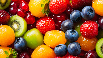 Obraz premium Delicious fresh fruits salad closeup