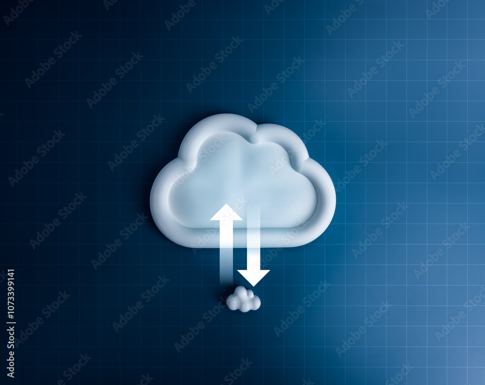 Poster cloud computing infrastructure technology, data system storage service concept. upload and download 