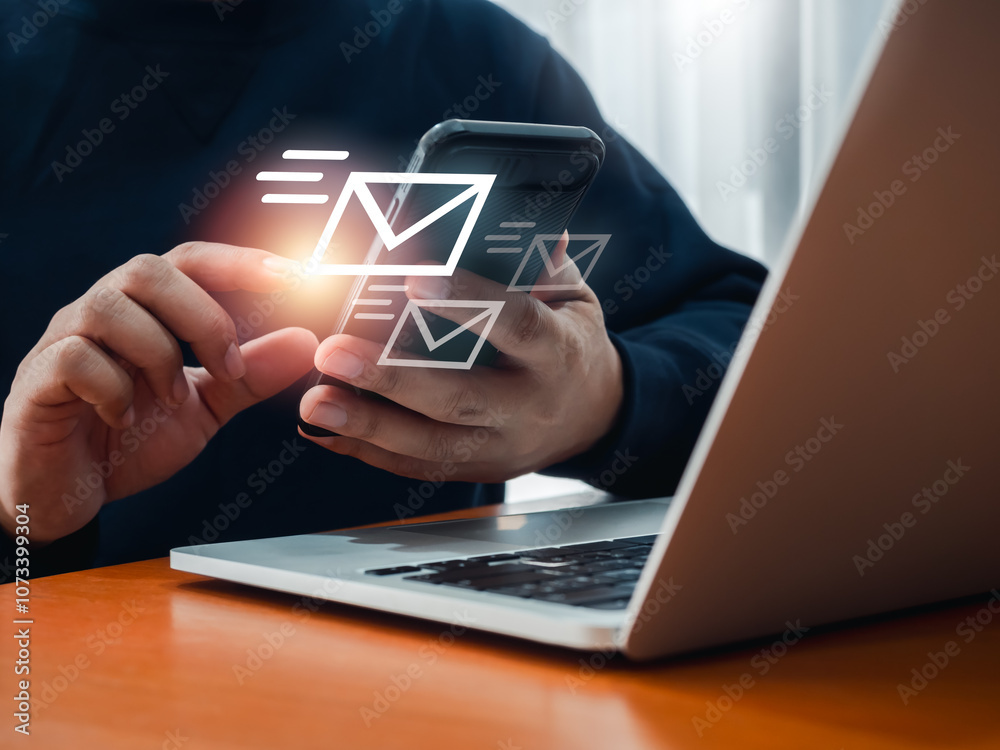 Poster sms sending, email or message send, communication technology concepts. fast moving of envelope, digi