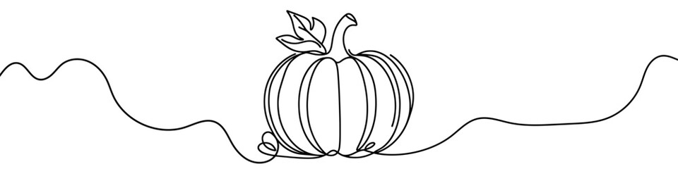 One continuous line illustration of a pumpkin, isolated on white background. This is a one line art of a pumpkin.