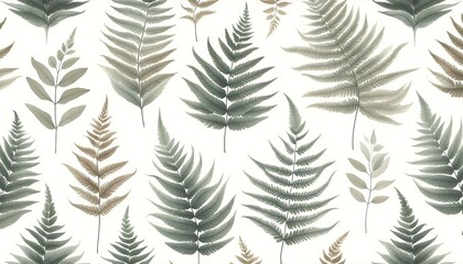 Fototapeta premium Minimalist Fern Leaves Watercolor Pattern