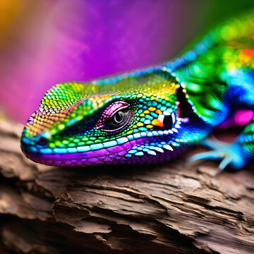 A rainbow lizard on a white background