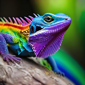 A rainbow lizard on a white background