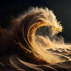 An abstract representation captures the chaotic movement of sand particles.