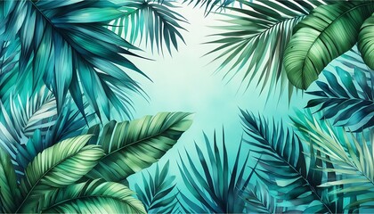 Tropical Palm Leaves Watercolor Background

