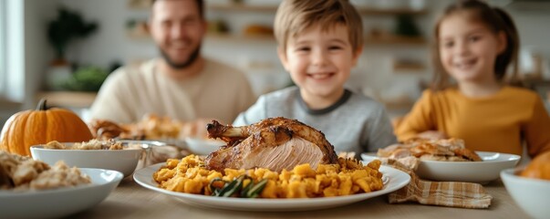 Family gathering around a Thanksgiving table, joyful faces, enchanted glow of candlelight, abundant harvest, Thanksgiving, gathering, spirit