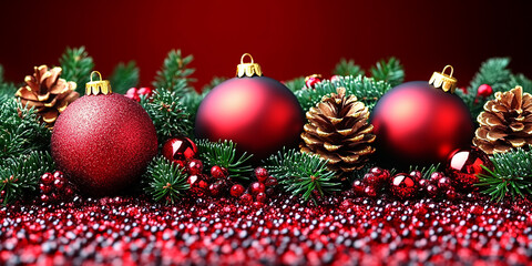 Holiday decorations. Festive Christmas decorations in vibrant colors, New Year celebrations
