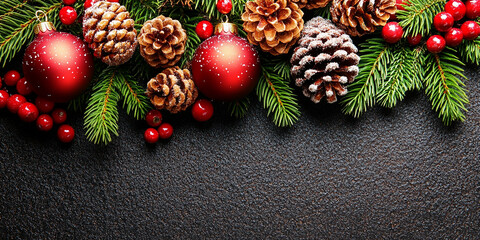 Holiday decorations. Festive Christmas decorations in vibrant colors, New Year celebrations