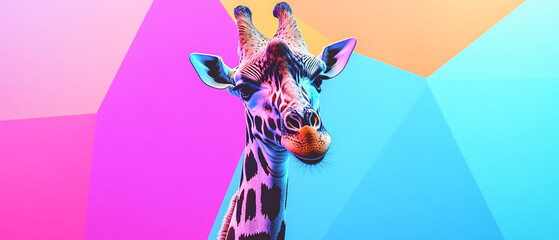 Colorful Abstract Portrait of a Giraffe with Geometric Background, Colorful Abstract Portrait of a Giraffe with Geometric Backgroun