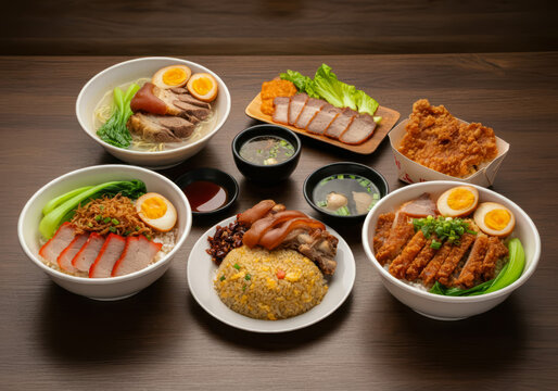 Assorted noodle soup Pork Knuckle rice Bento, Chili Sauce Noodles, Shredded Pork Fried Rice, Dayang Chun Noodles Dry, Fried Pork Rice taiwan food