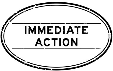 Grunge black immediate action word oval rubber seal stamp on white background