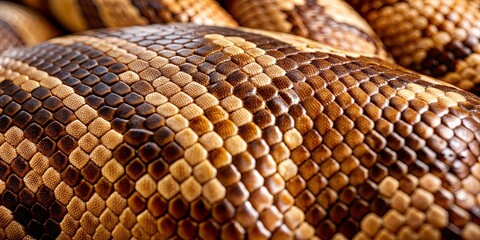 A close-up view of a reptile's scales, revealing a complex and intricate pattern of hexagonal shapes, showcasing the beauty of nature's design in detail.