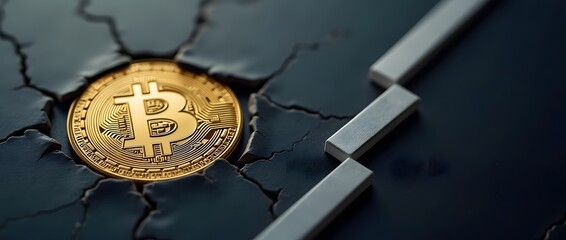Bitcoin Crashed Through Broken Floor with Downward Arrow &ndash; Financial Decline Concept