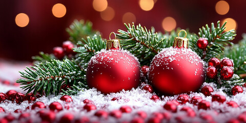 Holiday decorations. Festive Christmas decorations in vibrant colors, New Year celebrations