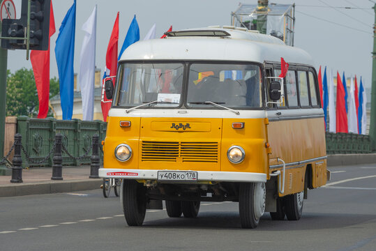 SAINT PETERSBURG, RUSSIA - MAY 25, 2019: East German bus "Robur" LO 3000 on the parade of retro transport in honor of the City Day